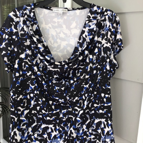 Larry Levine size Large Women top black,blue,white,gray dressy EUC - Picture 4 of 12